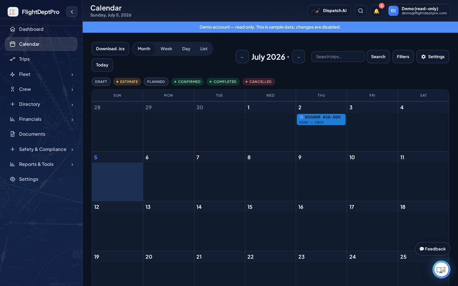 Dark mode calendar