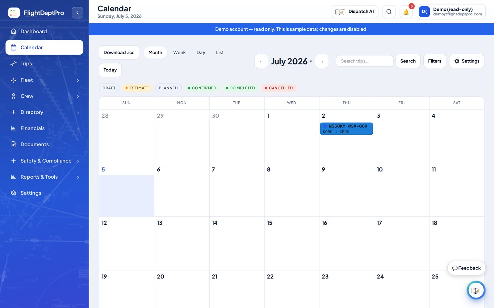 Multi-aircraft scheduling calendar