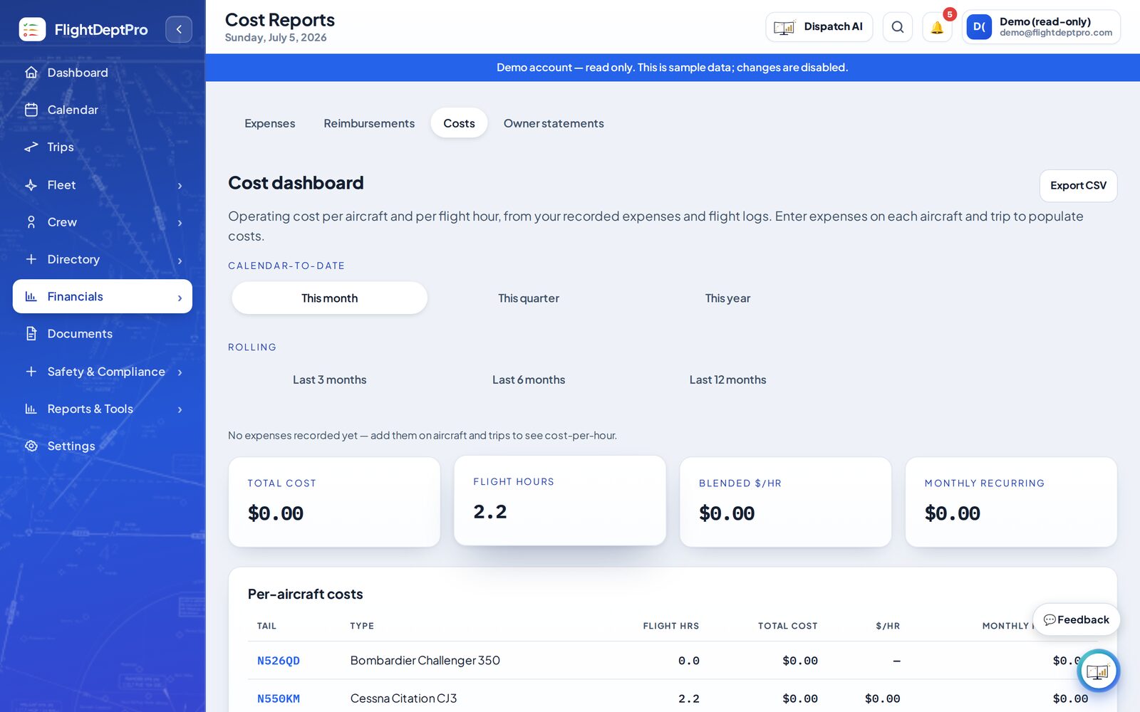 Cost reporting and analytics