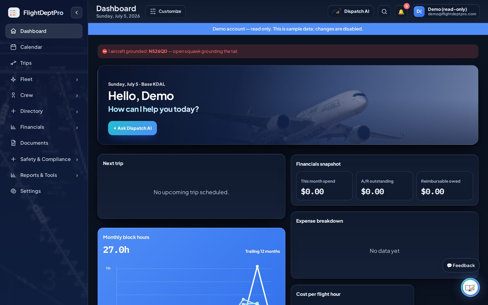 Dark mode dashboard