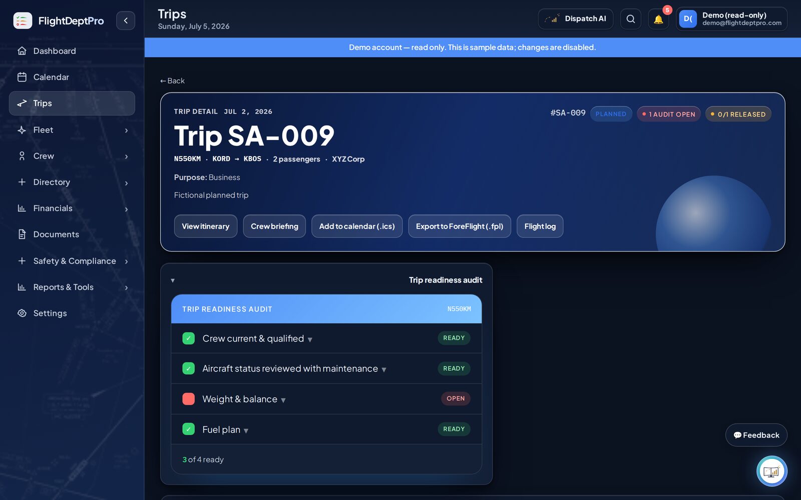 Dark mode trip detail